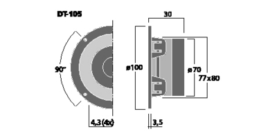 NUMBER ONE DT-105 TWEETER HI-FI A CUPOLA DA 25MM 50 WATT MAX 8 OHM - 100MM NUMBERONE DT-105