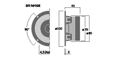 NUMBER ONE DT-101SK TWEETER HI-FI CUPOLA IN SETA DA 25MM 50 WATT MAX 8 OHM 100MM NUMBERONE DT-101SK