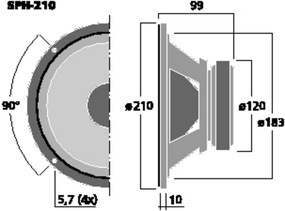 NUMBER ONE SPH-210 ALTOPARLANTE MID WOOFER UNIVERSALE 20CM 100WATT MAX 8 OHM NUMBERONE SPH-210