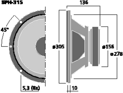 NUMBER ONE SPH-315 ALTOPARLANTE WOOFER SUBWOOFER 32CM 200WATT 8OHM HOME HI-FI NUMBERONE SPH-315
