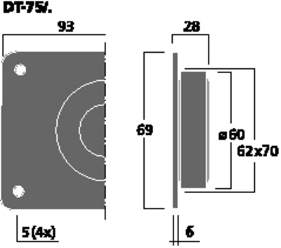 NUMBER ONE DT-75/8 TWEETER HI-FI A CUPOLA DA 25MM 50 WATT MAX 8 OHM - 93X69MM NUMBERONE DT-75/8