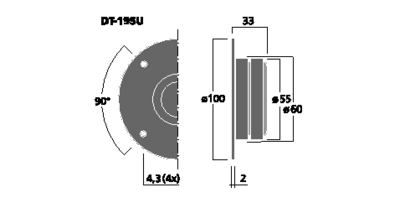 NUMBER ONE DT-19SU TWEETER HI-FI A CUPOLA DA 19MM 80 WATT MAX 8 OHM - 100MM NUMBERONE DT-19SU
