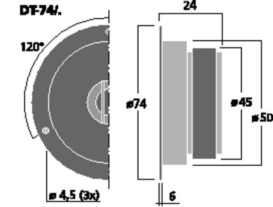NUMBER ONE DT-74/8 TWEETER HI-FI CON CUPOLA 11 MM 30 WATT 8 OHM SPL 98DB - 74 MM NUMBERONE DT-74/8