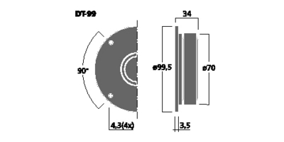 NUMBER ONE DT-99 TWEETER HI-FI CUPOLA IN SETA DA 25MM 80 WATT MAX 8 OHM - 100 MM NUMBERONE DT-99