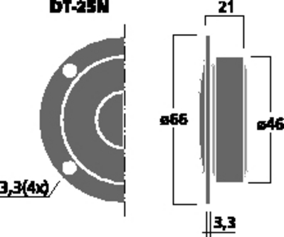 NUMBER ONE DT-25N TWEETER NEODIMIO CON CUPOLA 25MM IN SETA 80WATT 8 OHM - 66 MM NUMBERONE DT-25N