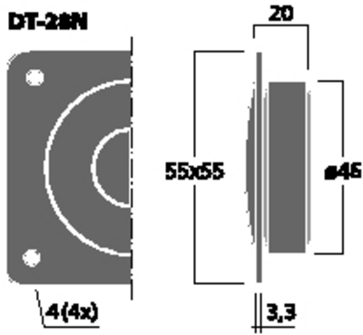 NUMBER ONE DT-28N TWEETER NEODIMIO CON CUPOLA IN SETA DA 28MM 100W 8OHM -55X55MM NUMBERONE DT-28N
