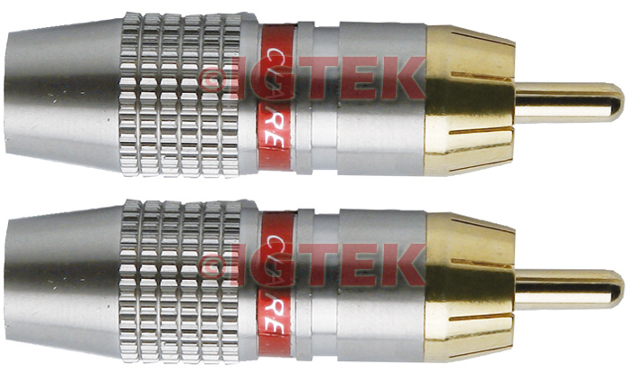 IGTEK - COPPIA CONNETTORI RCA DORATI MASCHIO CIARE YCD001 (ROSSO + NERO)