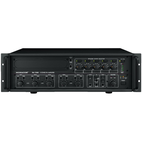 IGTEK - MONACOR PA-1240 AMPLIFICATOREMIXER MONO PA PER 5 ZONE 1 X 240WATT RMS - 100VOLT