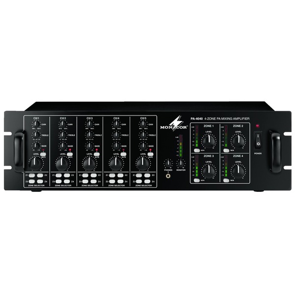 IGTEK - MONACOR PA-4040 AMPLIFICATORE PA MIXER 4ZONE PROFESSIONALE 4X40W RMS 100VOLT 4/8