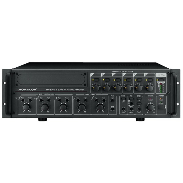 IGTEK - MONACOR PA-6240 AMPLIFICATOREMIXER MONO PA 100VOLT 6 ZONE X LOCALI -240W RMS X1