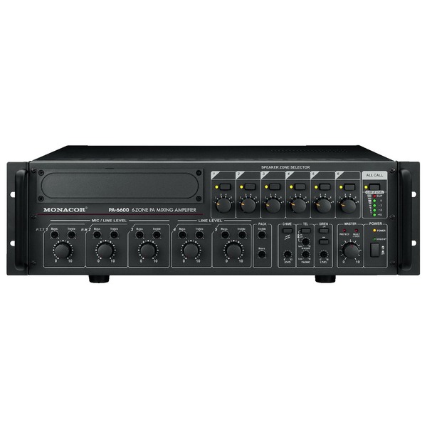 IGTEK - MONACOR PA-6600 AMPLIFICATOREMIXER MONO PA 100VOLT 6 ZONE X LOCALI -600W RMS X1